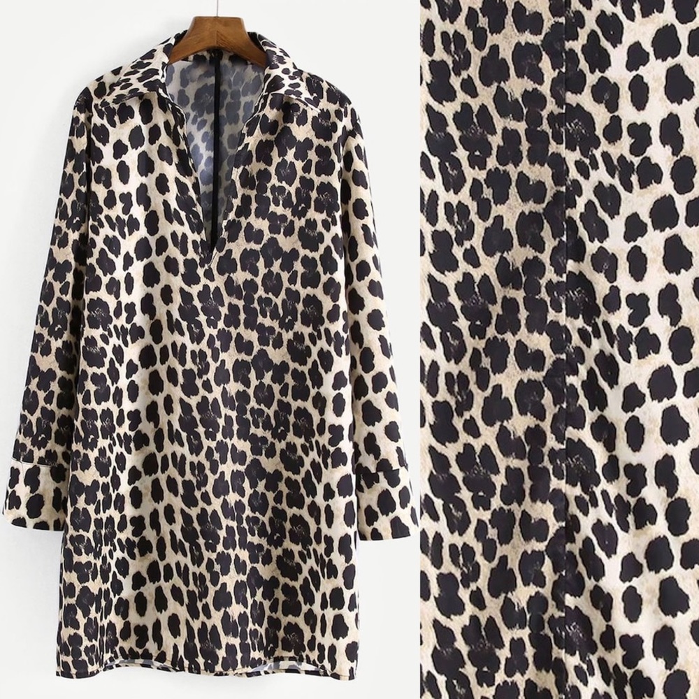 Leopard print shirt dress long sleeve 609066 - Picture 2 of 3